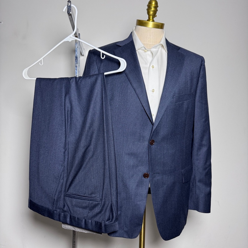 Hardwick Suit Mens 42R 36x29 Blue Solid 100% Wool 2-Button Made in USA Business